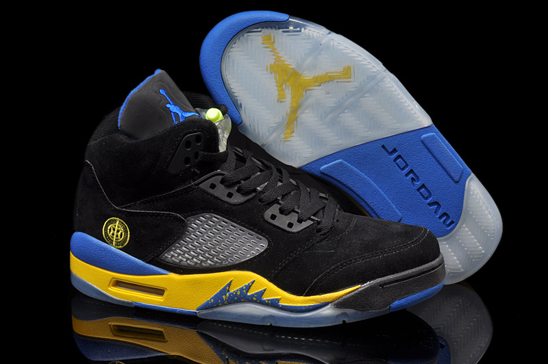 Air Jordan 5 Mens Shoes Black/Yellow/Blue Online